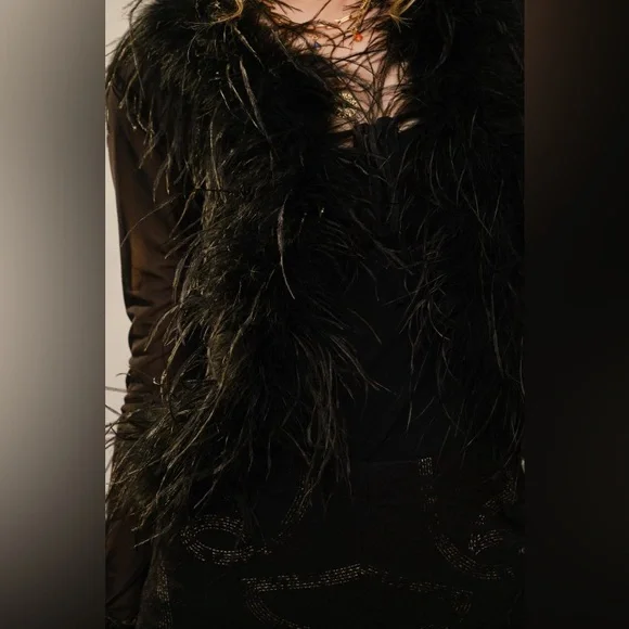 Elegant Black Feathered Women's Top - Picture 4 of 7